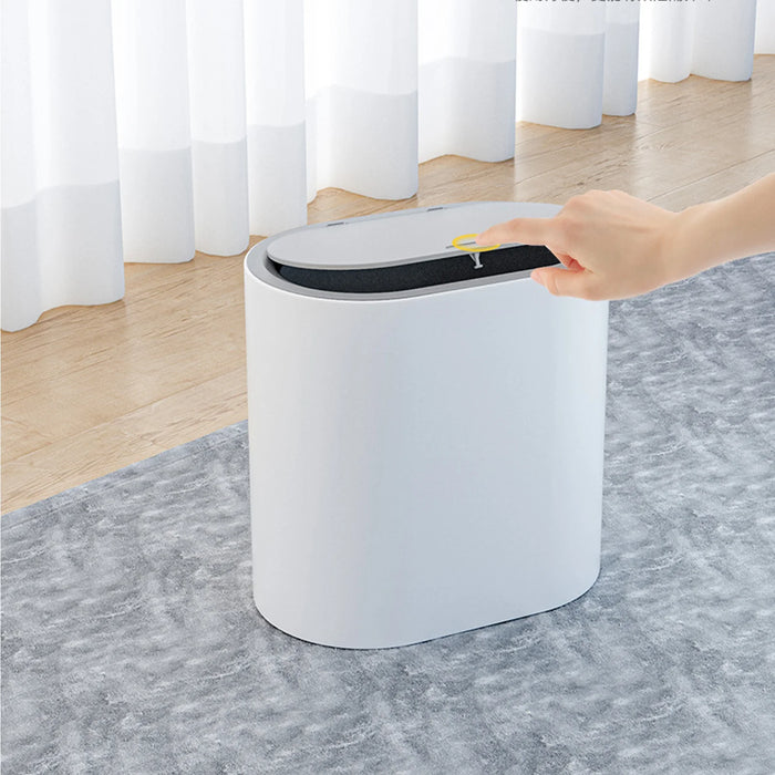 Slim Press-Top Bin with Lid and Wheels — Small Kitchen & Bathroom Waste Basket