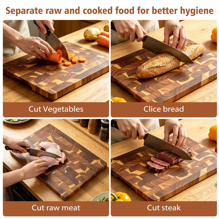 Acacia End-Grain Reversible Cutting Board — Multi‑Purpose Serving & Prep Tray, 38×28×1.8cm, 1pc