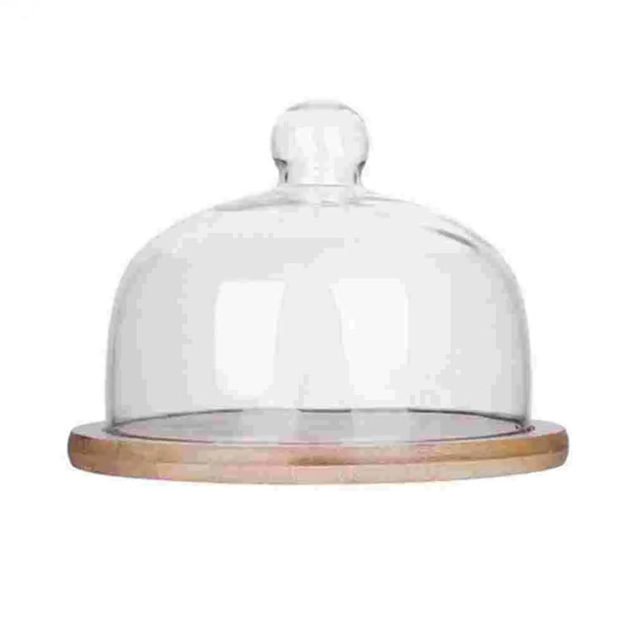 Wooden Cake Stand with Transparent Dome — Dessert Plate & Cupcake Display (Turntable)