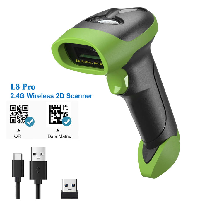 L8BL Wireless 2D Barcode Scanner — Bluetooth & 2.4GHz, USB Plug-and-Play
