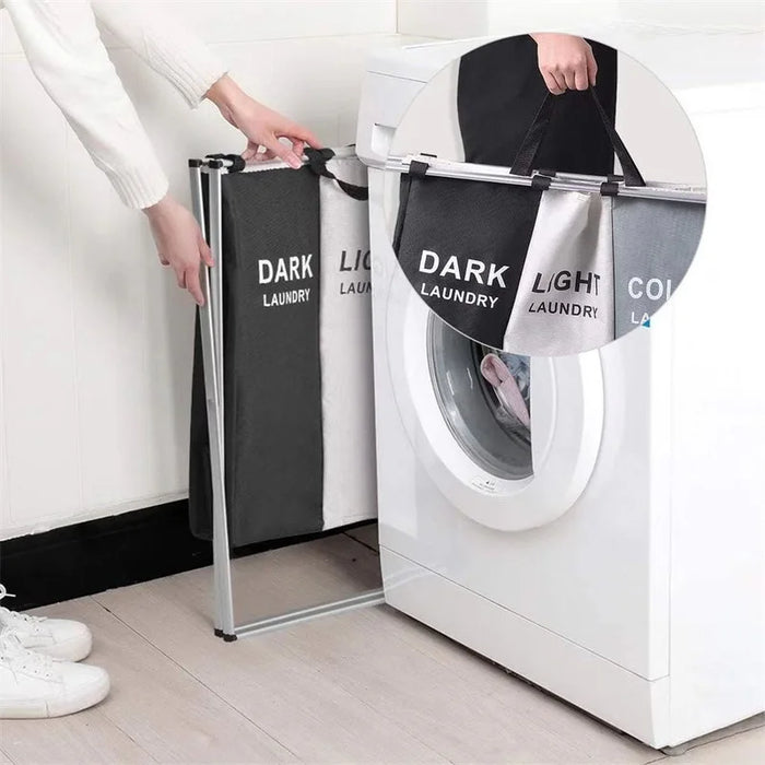 Foldable Laundry Basket with Aluminium Frame & 600D Oxford Fabric — 3‑Grid Large Capacity