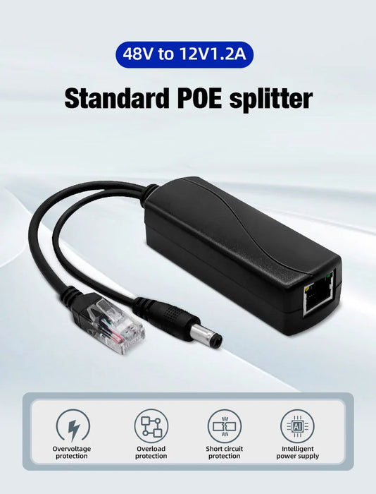 PoE Splitter 48V to 12V DC 1.2A for IP CCTV Cameras – 100 metres