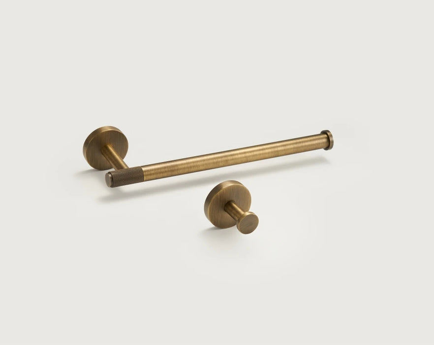Brass Knurled Antique Bronze Bathroom Hardware – Towel Rack, Toilet Roll Holder & Hook