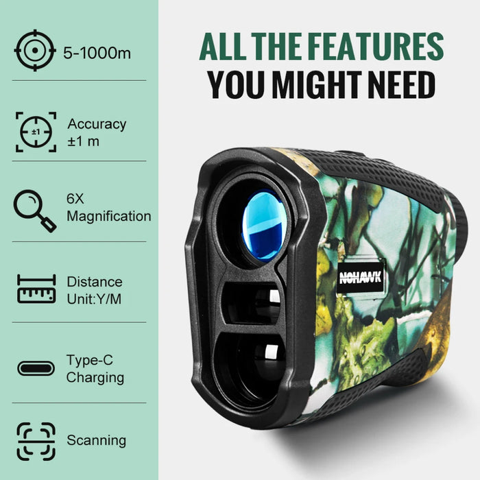 Hunt Rangefinder Camo — 6× Magnification, 5–600m or 5–1000m, USB‑C Rechargeable