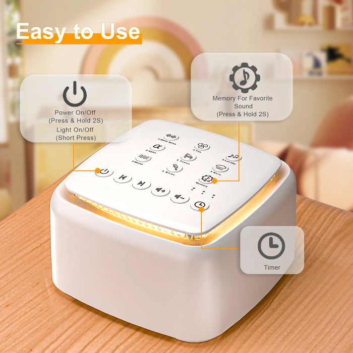 White Noise Machine — 30 Soothing Sounds, Warm Light, 30‑Hour Battery