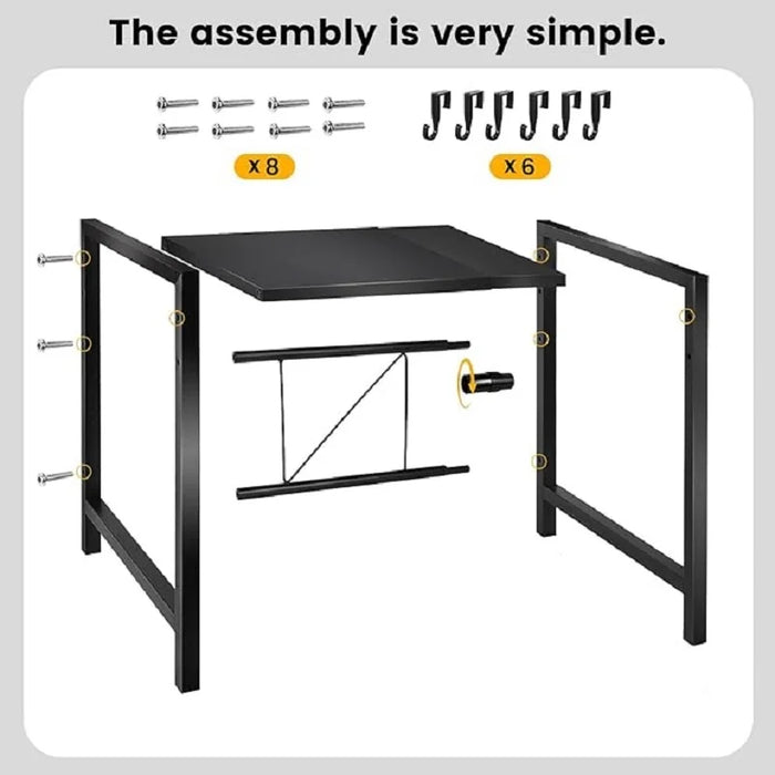 Rustproof Adjustable Kitchen Storage Rack 40–60cm with Hooks — Space‑saving Microwave Shelf