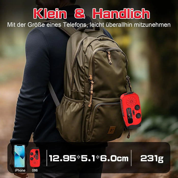 2000mAh Rechargeable Hand‑Crank Emergency Radio with LED SOS and USB Charger