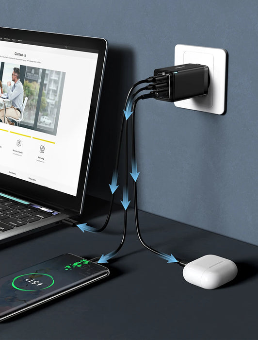 Baseus GaN5 Pro 65W Fast Charger – 3‑Port USB‑C PD & QC with 1m 100W Cable