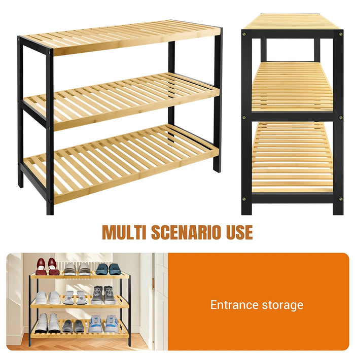 3-Tier Natural Bamboo Shoe Rack — 70 x 25 x 55 cm Space-Saving Wooden Storage