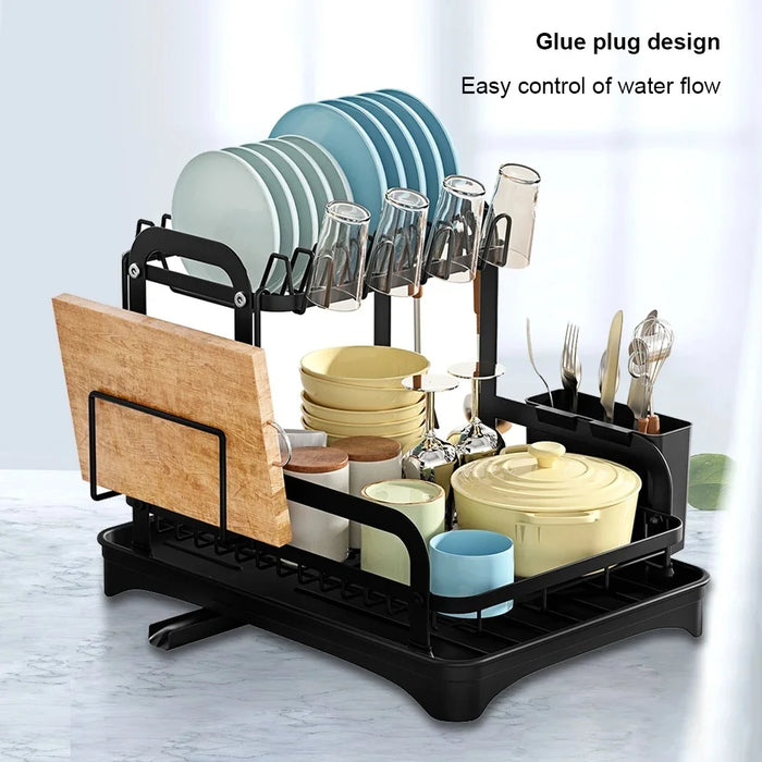 2-Tier Wrought Iron Dish Drainer with 360° Drainage & Drainboard