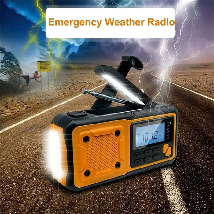 4000mAh Emergency Solar Radio with Hand Crank — AM/FM Weather Radio, LED Reading Light & Phone Charger