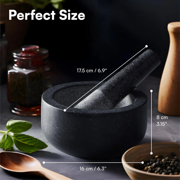 Premium Solid Granite Mortar & Pestle 16cm — Non‑Slip Stone Grinder
