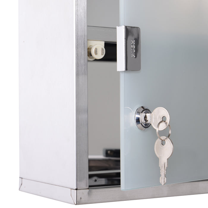 Lockable Wall‑Mounted Medicine Cabinet with Safety Glass Door, Silver, 48cm