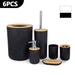 6-Piece Bamboo & Plastic Bathroom Set — Bin, Toilet Brush, Lotion Pump, Soap Box, Toothbrush Cup & Mouth Cup