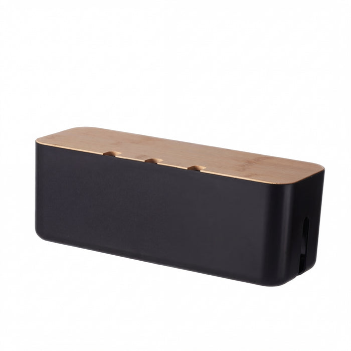 Cable Management Box with Bamboo Cover — Hide Power Strips & Desk Wires