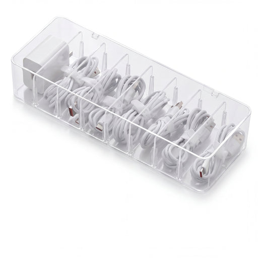 8-Compartment Transparent Acrylic Cable Organiser Box with Dustproof Cover