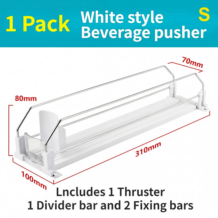 Canned Beverage Push Rack — Self-Pushing Fridge & Counter Organiser (310/380/410mm)