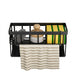 Kitchen Sponge Holder with Removable Rag Rack & Adhesive Mount — Carbon Steel Sink Caddy