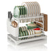 2-Tier Metal Dish Drainer with Draining Spout, Cutlery & Cup Holders