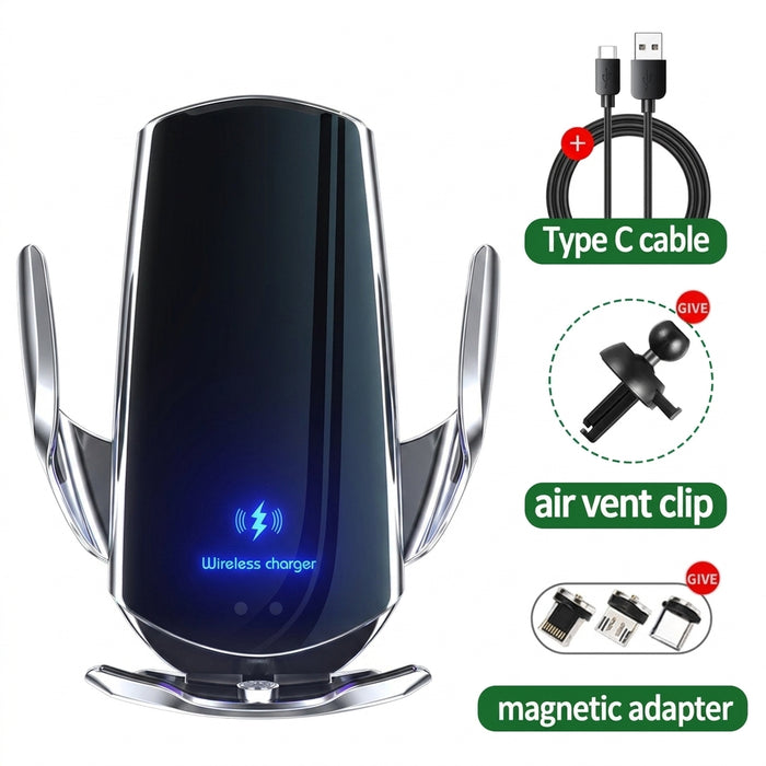 Q3 Smart Sensor 15W Wireless Car Charger & Auto‑Clamping Phone Holder — Qi Compatible