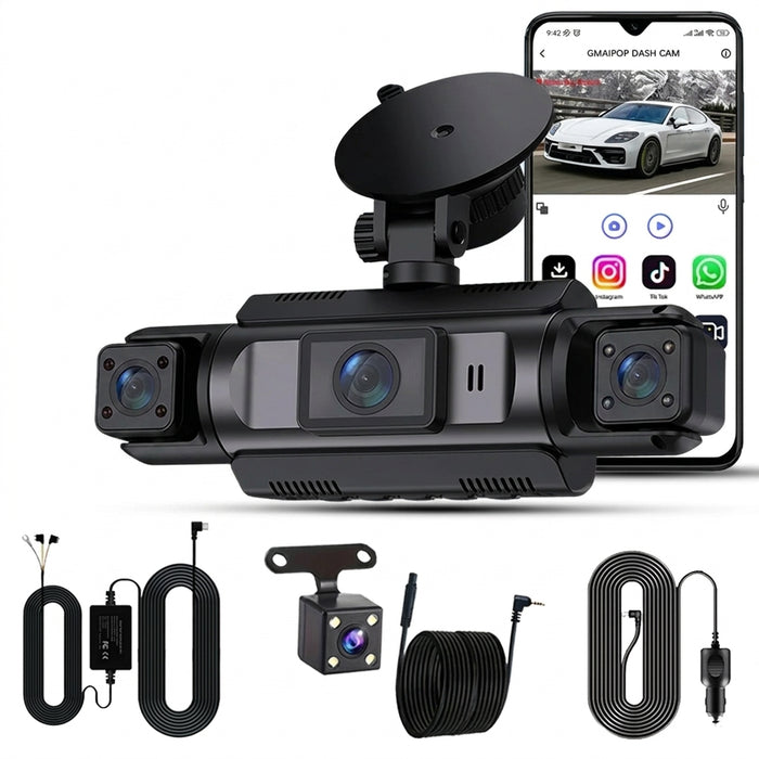 4-Channel Car Dash Cam with Wi‑Fi — FHD 1080p Front, Side & Rear, Night Vision, Hardwire Option