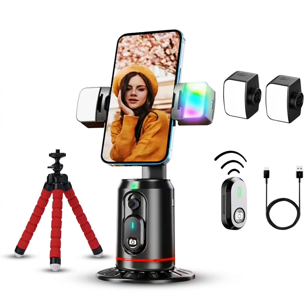 360° Follow-Tracking Phone Gimbal with Remote and Desktop Monopod