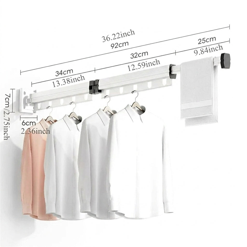 Foldaway Wall-mounted Clothes Dryer — White Aluminium Alloy, Retractable