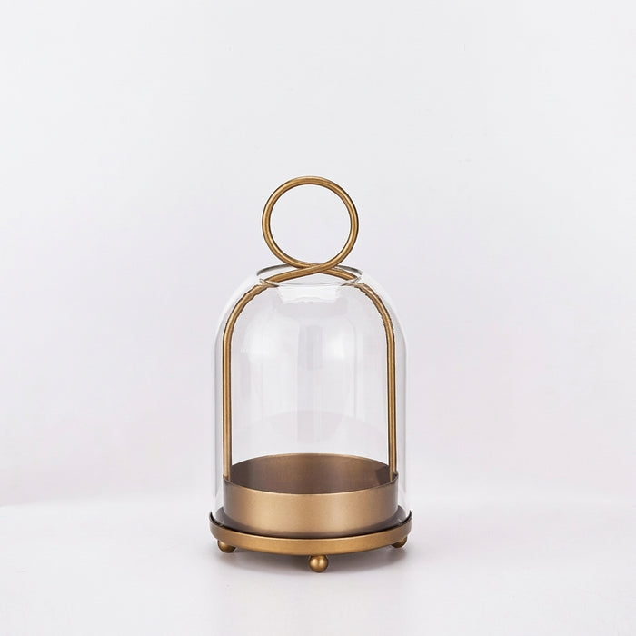 Vintage Brass Metal Candle Holder Set with Glass Domes