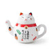 Japanese-style Maneki Neko Porcelain Tea Set with Strainer