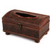 Royal-style Torched Wood Tissue Box Cover – Brown, Four-Leg Design