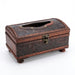 Royal-style Torched Wood Tissue Box Cover – Brown, Four-Leg Design
