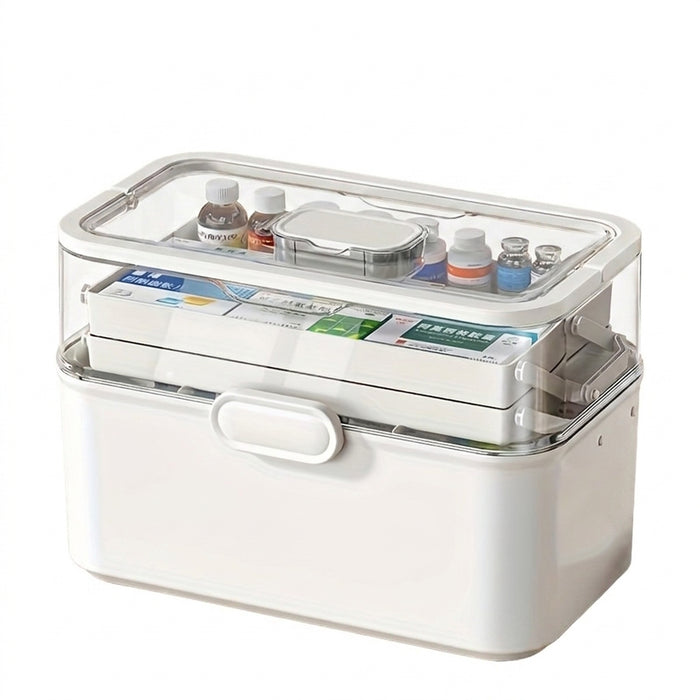 Large Capacity Foldable Medicine Storage Box with Clear Lid — Modern White Plastic Organiser