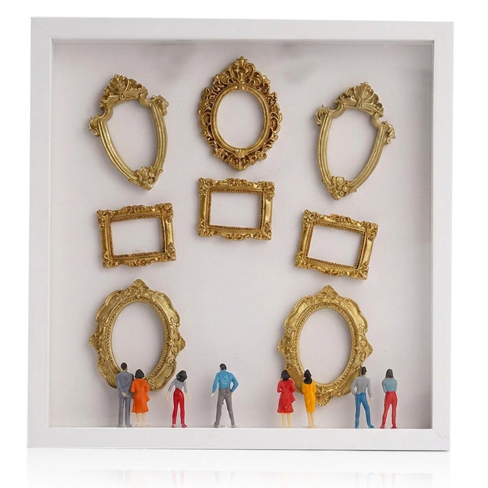 DIY Mini Museum Silhouette Box – Creative Memory Display Kit with Miniature Statues & Gold Frames