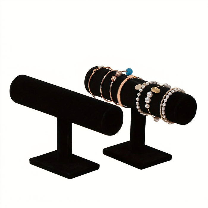 Velvet T-Bar Jewellery & Watch Display Stand — Desktop Bracelet Holder (Black/Grey)