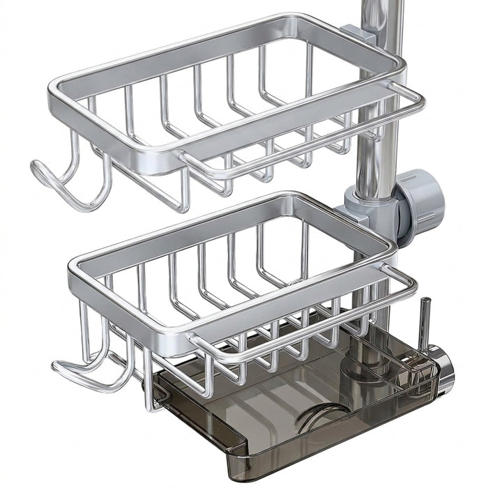 3-in-1 Kitchen Tap Organiser - Sponge & Brush Caddy with Drain Tray