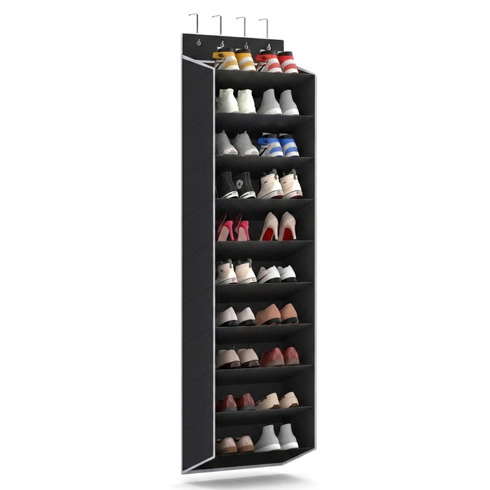 10-Tier Over-the-Door Shoe Organiser — Deep Pocket Hanging Rack (74in x 17in x 11in)