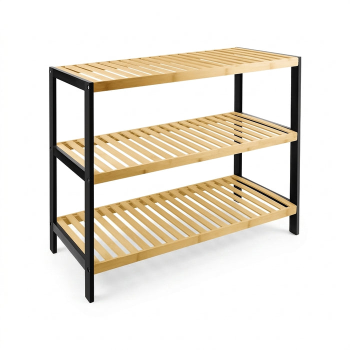 3-Tier Natural Bamboo Shoe Rack — 70 x 25 x 55 cm Space-Saving Wooden Storage