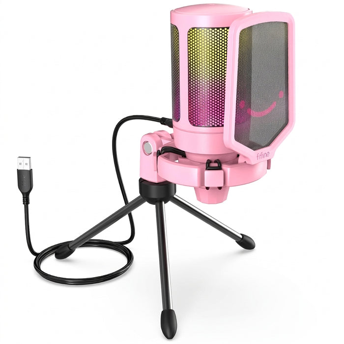 USB Condenser Gaming Microphone A6V — RGB, Pop Filter & Shock Mount