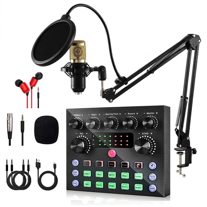 V8S Live Sound Card Podcast Bundle with Condenser Microphone and Boom Arm