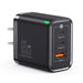 QOOVI 65W GaN 3‑Port Charger – USB‑C PD & Quick Charge 4.0, 2x USB‑C + USB‑A