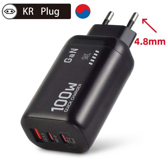 100W GaN USB‑C PD Charger (QC3.0, PPS) – Fast Charge for Laptop, iPad, iPhone 15/16 Pro Max, Samsung