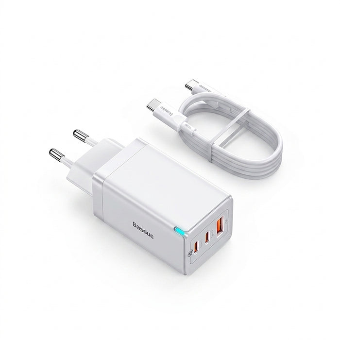 Baseus GaN5 Pro 65W Fast Charger – 3‑Port USB‑C PD & QC with 1m 100W Cable