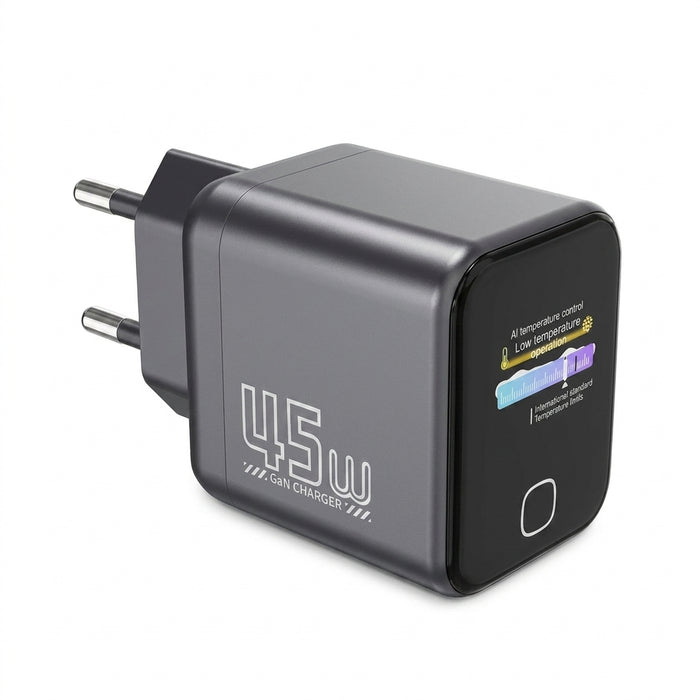 45W USB‑C PD GaN Fast Charger with AI Touch Screen — for iPhone 17/16/15, Samsung, Xiaomi, Huawei