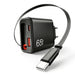 65W USB Wall Charger with Retractable USB‑C Cable — PD & QC3.0 Fast Charge