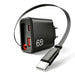 65W USB Wall Charger with Retractable USB‑C Cable — PD & QC3.0 Fast Charge