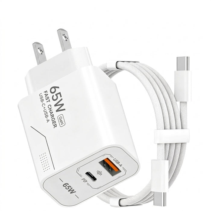 65W GaN Dual-Port USB Charger — USB-C & USB-A, EU/US Plug Options