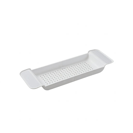 Extendable Bathtub Shelf Tray – Plastic Bath Rack for Towels & Books (White/Black)
