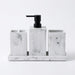 4-Piece Marble-Pattern Resin Bathroom Set — Lotion/Soap Dispenser, Toothbrush Holder, Tumbler & Tray (Black or White)