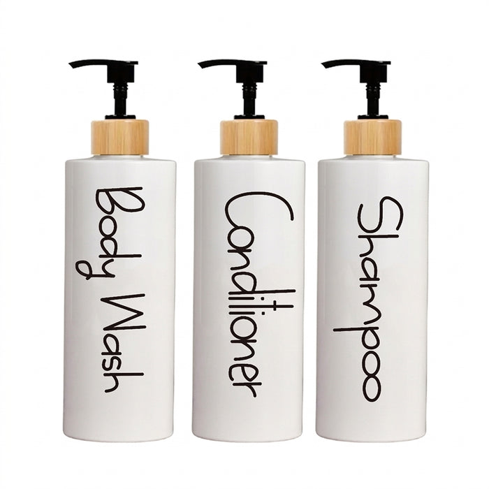 3-Pack Refillable Hand Pump Soap Dispensers – 500ml, Bamboo & Plastic