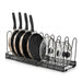 Expandable Pan Organiser Rack with 10 Adjustable Dividers — Pot Lid Holder for Kitchen Cupboards